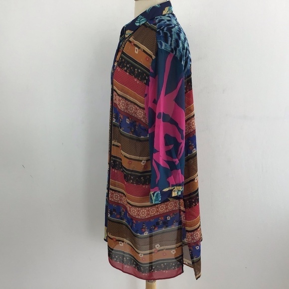 Rose & Olive lagenlook shear print button up 3/4 sleeve tunic/coverup 1X NWT - Picture 5 of 9